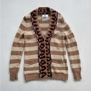 SPARROW Anthropologie Beige Striped Chunky Knit Cardigan Sweater / Sz M / Boho